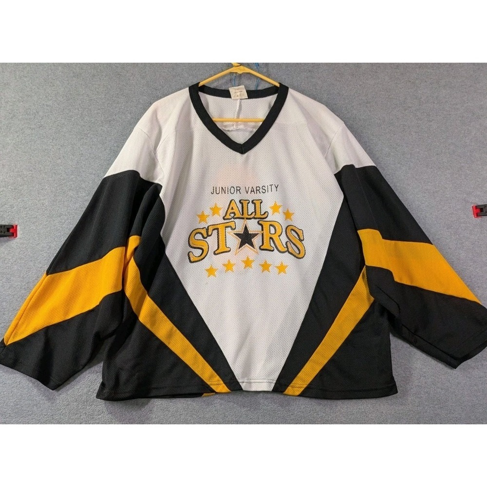 VTG 90s Junior Varsity All Stars Hockey Jersey Adult Large Black Gold Y2K #3